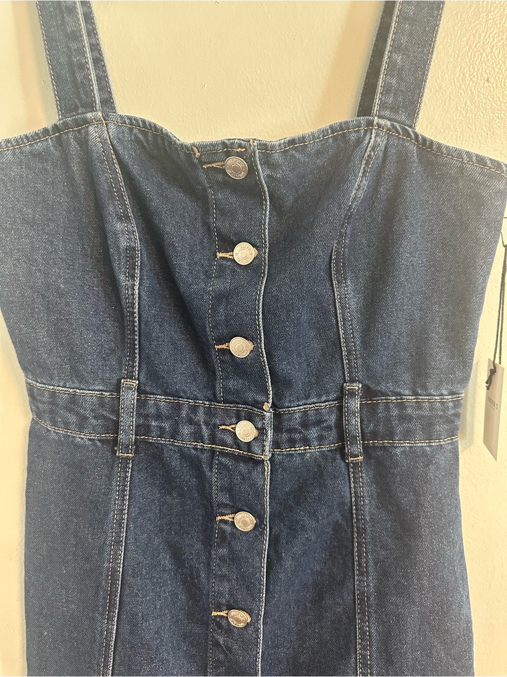 Forever 21 Dark Blue Denim Button-Front Jumpsuit Dress Size M